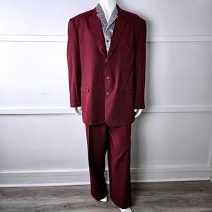Ej Samuel Superior 150's Wool Wine Pinstripe 3-Piece Suit Set Size 52R/47W